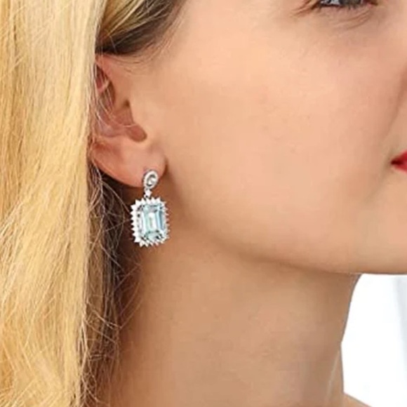 Aquamarine & Crystal Dangle Earrings - Picture 4 of 4